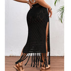 High Slit Tassel Sexy Texture Skirt Beach Vacation Bikini Overskirt Crochet hook Bella Mia