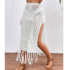 High Slit Tassel Sexy Texture Skirt Beach Vacation Bikini Overskirt Crochet hook Bella Mia