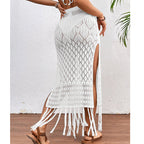High Slit Tassel Sexy Texture Skirt Beach Vacation Bikini Overskirt Crochet hook Bella Mia