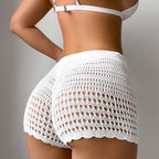Women Hollow Out Cutout Out Solid Color Sheath Shorts Vacation Sun Protection Beach Bikini Overpants Crochet hook Bella Mia