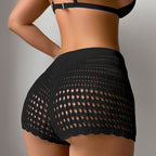 Women Hollow Out Cutout Out Solid Color Sheath Shorts Vacation Sun Protection Beach Bikini Overpants Crochet hook Bella Mia