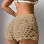 Women Hollow Out Cutout Out Solid Color Sheath Shorts Vacation Sun Protection Beach Bikini Overpants Crochet hook Bella Mia