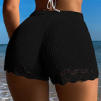 Women Clothing Hollow Out Cutout Lace Texture Solid Color Sheath Shorts Vacation Sun Protection Beach Pants Crochet hook Bella Mia