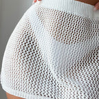 Women Clothing Hollow Out Cutout Knitted Solid Color Semi Transparent Hip Skirt Vacation Sun Protection Beach Skirt Crochet hook Bella Mia