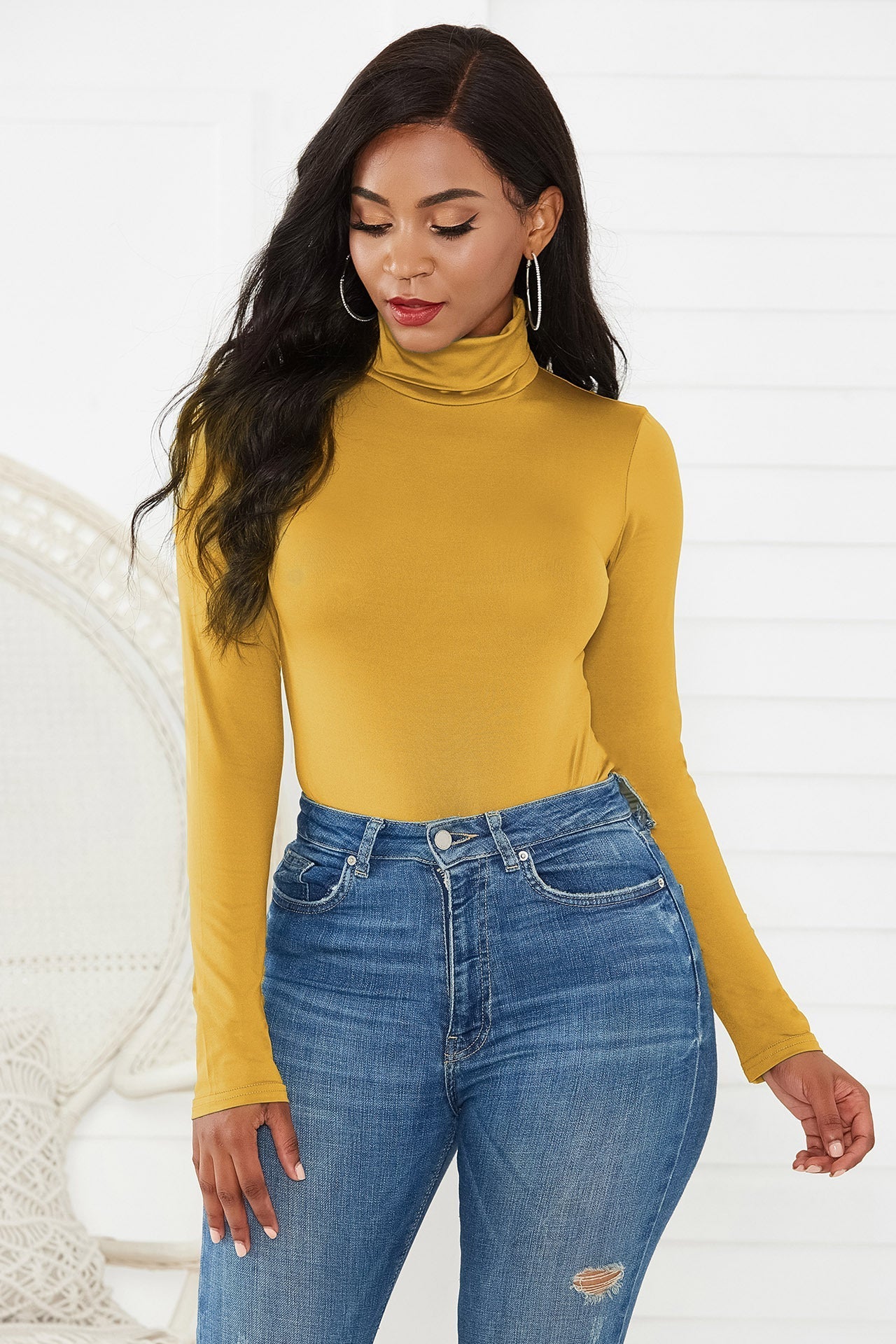 Sexy Women Clothing 12-Color Long Sleeve Turtleneck Slim Fit Solid Color Tight Bodysuit Winter Plus size Bella Mia