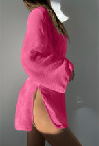 Spring Summer Beach Cover Up Comfortable Sun Protection Shirt V Neck Loose Tied Beach Overskirt Women Bella Mia