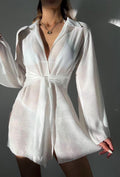 Spring Summer Beach Cover Up Comfortable Sun Protection Shirt V Neck Loose Tied Beach Overskirt Women Bella Mia