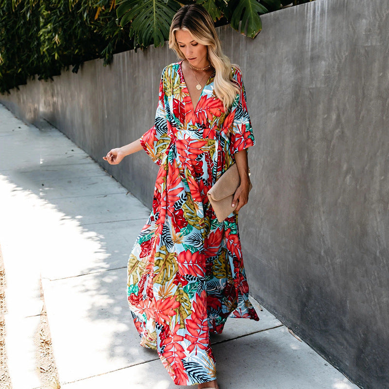 Large Floral Dress Sun Protection Clothing Beach Jacket Cardigan Bikini Swimsuit Blouse Outer Wear Women Bella Mia