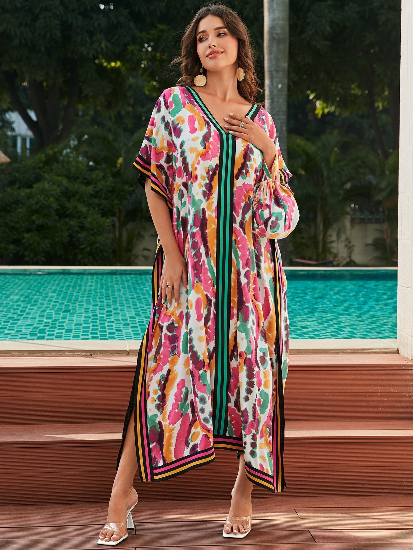 Rayon Tie Dyed Beach Maxi Dress Loose Robe Bikini Swimsuit Outwear Blouse Sun Protection Shirt Bella Mia