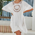 Women Clothes Vacation Hand Crocheting Stitching Solid Color Beach Cover up Sun Protection Sexy Loose Blouse Crochet hook Bella Mia