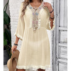 Women Clothing Holiday Neckline Lace Decorative Beach Blouse Holiday Sun Protection Loose Blouse Crochet hook Bella Mia