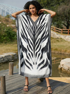 Rayon Positioning Printing Loose Robe Beach Cover-up Maxi Dress Bikini Sun Protection Bella Mia