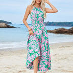 Hanging Neck Strap Tight Waist Dress Multi Level Seaside Holiday Beach Dress Bella Mia