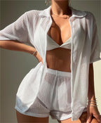 Black Cutout Blouse Split Boxers Bikini Beachwear Women Blouse Swimsuit Bella Mia