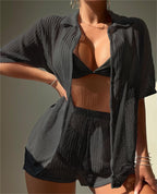 Black Cutout Blouse Split Boxers Bikini Beachwear Women Blouse Swimsuit Bella Mia