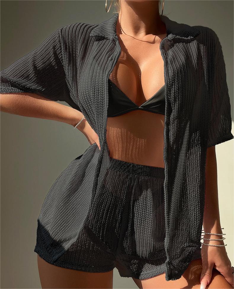 Black Cutout Blouse Split Boxers Bikini Beachwear Women Blouse Swimsuit Bella Mia