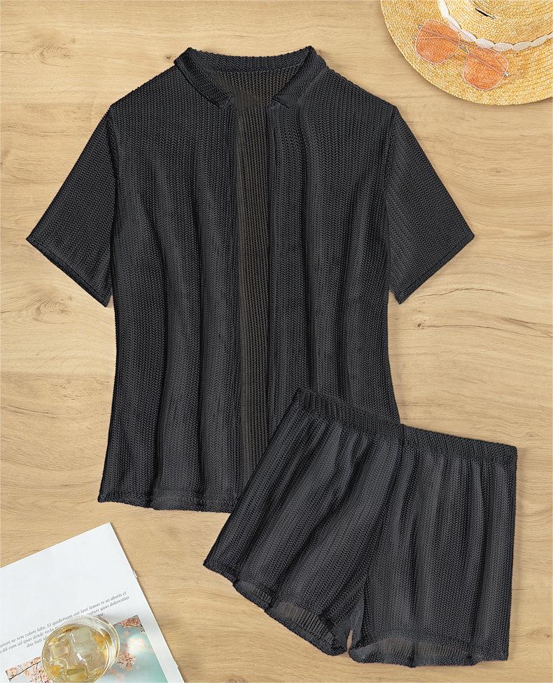 Black Cutout Blouse Split Boxers Bikini Beachwear Women Blouse Swimsuit Bella Mia
