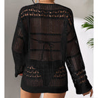Holiday Sexy Hollow Out Cutout Texture Loose Pullover Sun Protection Shirt Mid Length Beach Blouse Crochet hook Bella Mia