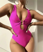 Popular Siamese Triangle Women Swimsuit Sexy Solid Color Hollow Out Cutout Bella Mia