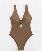 Popular Siamese Triangle Women Swimsuit Sexy Solid Color Hollow Out Cutout Bella Mia