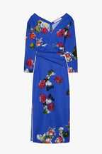 Spring Printed V neck Slimming Long Sleeves Pleated Dress Long Bella Mia