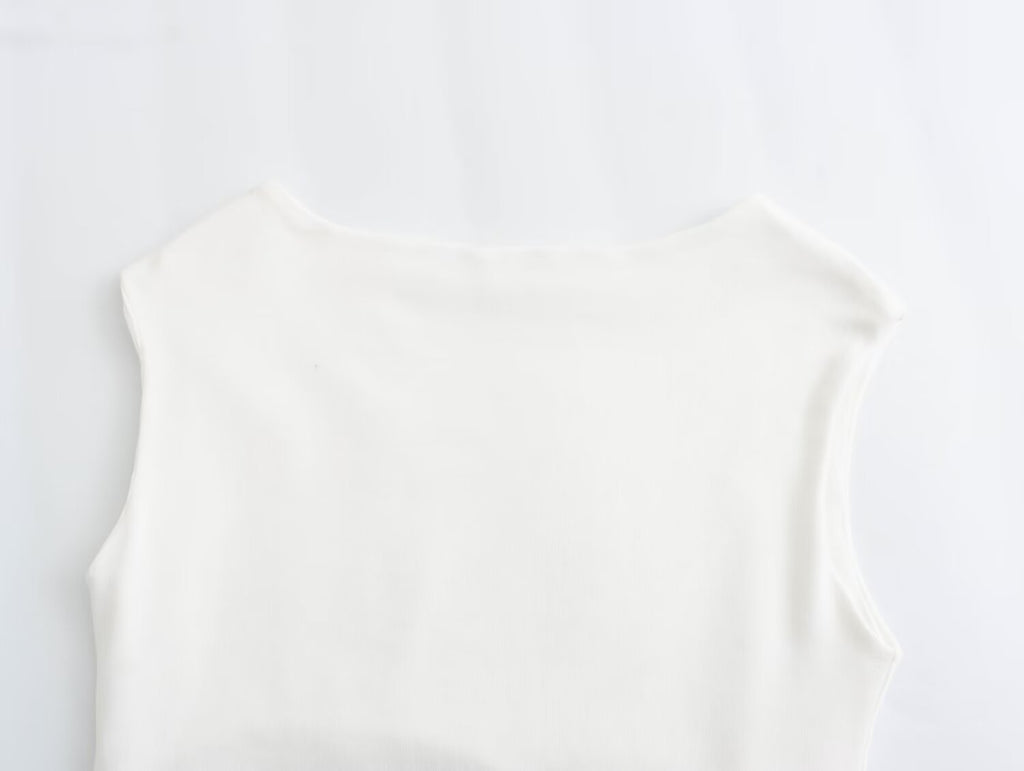 Spring Women Clothing Simple Sleeveless Boat Collar Cotton Jumpsuit Bella Mia