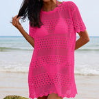 Sexy Hollow Out Cutout Texture Lace Collar Loose Pullover Mid Length Vacation Sun Protection Beach Blouse Crochet hook Bella Mia