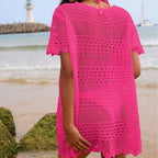 Sexy Hollow Out Cutout Texture Lace Collar Loose Pullover Mid Length Vacation Sun Protection Beach Blouse Crochet hook Bella Mia