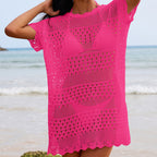 Sexy Hollow Out Cutout Texture Lace Collar Loose Pullover Mid Length Vacation Sun Protection Beach Blouse Crochet hook Bella Mia