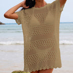 Sexy Hollow Out Cutout Texture Lace Collar Loose Pullover Mid Length Vacation Sun Protection Beach Blouse Crochet hook Bella Mia