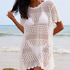 Sexy Hollow Out Cutout Texture Lace Collar Loose Pullover Mid Length Vacation Sun Protection Beach Blouse Crochet hook Bella Mia