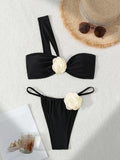 Bikini Beach Swimsuit Three Dimensional Floral White One Shoulder Women Split Sexy Swimsuit Bella Mia