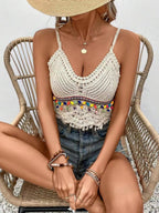 Hand Crocheted Openwork Suspender Top With Tassel Beads Crochet hook Bella Mia