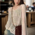 Women Solid Color Vacation Summer Top Crochet hook Bella Mia