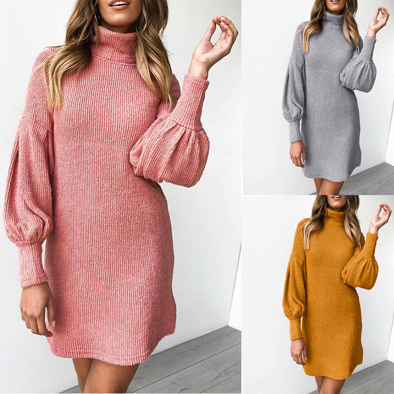 Autumn Winter Thread round Neck Long Sleeve Sheath Women Dress Bella Mia