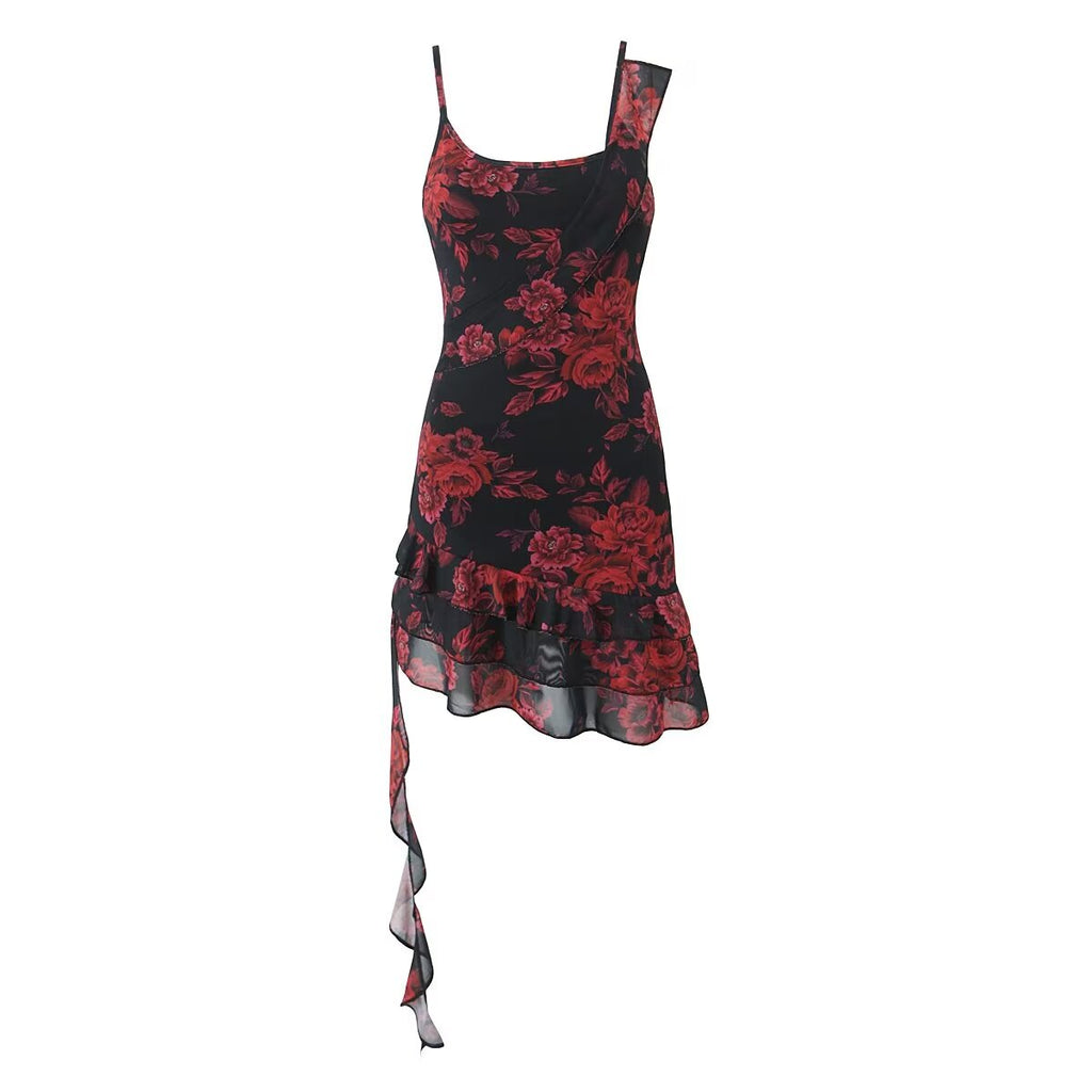 Retro Printed Irregular Asymmetric Spaghetti Strap Dress Women Summer Sexy Hip Dress Bella Mia