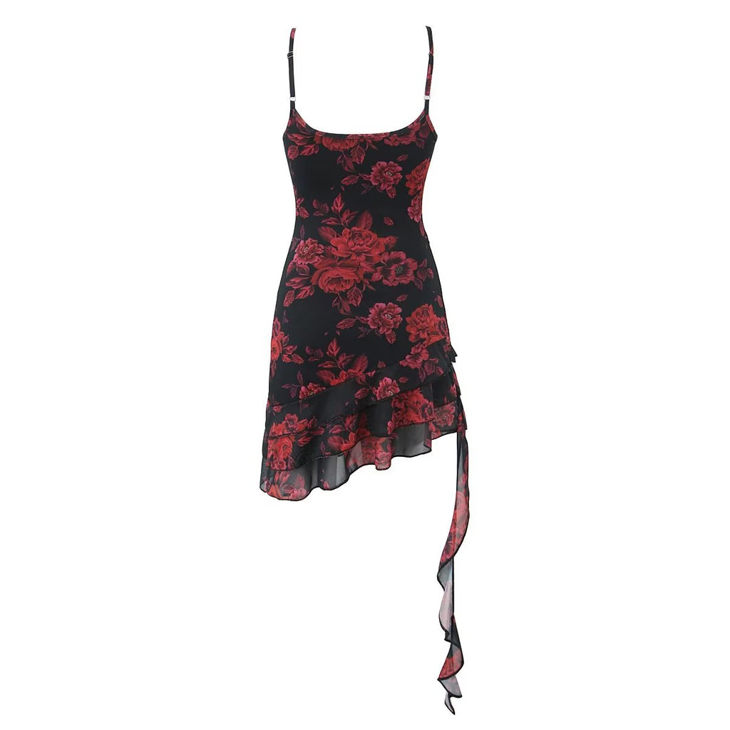 Retro Printed Irregular Asymmetric Spaghetti Strap Dress Women Summer Sexy Hip Dress Bella Mia