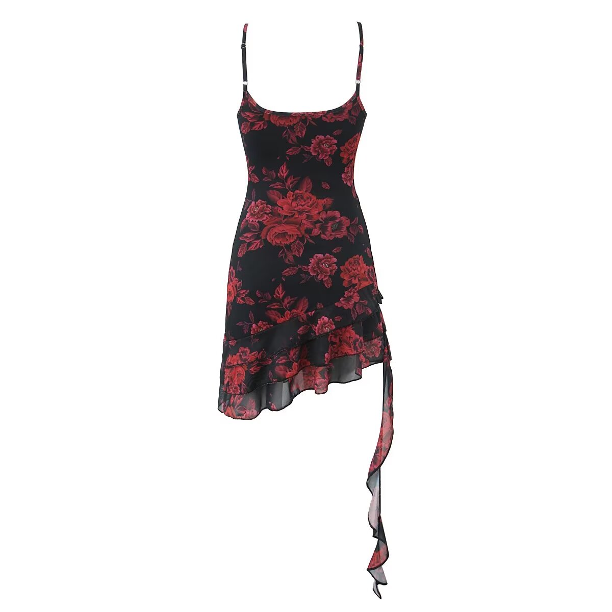Retro Printed Irregular Asymmetric Spaghetti Strap Dress Women Summer Sexy Hip Dress Bella Mia