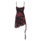 Retro Printed Irregular Asymmetric Spaghetti Strap Dress Women Summer Sexy Hip Dress Bella Mia