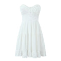 Spring French Pure White Butterfly Lace up Single Breasted Decorative Wrapped Chest Waist Lace Dress