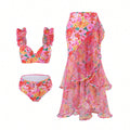 Bikinx Printed Splicing Swimsuit Set With Ruffle Hem And Underwire Bra Cups Including Mermaid Tail Skirt Bella Mia