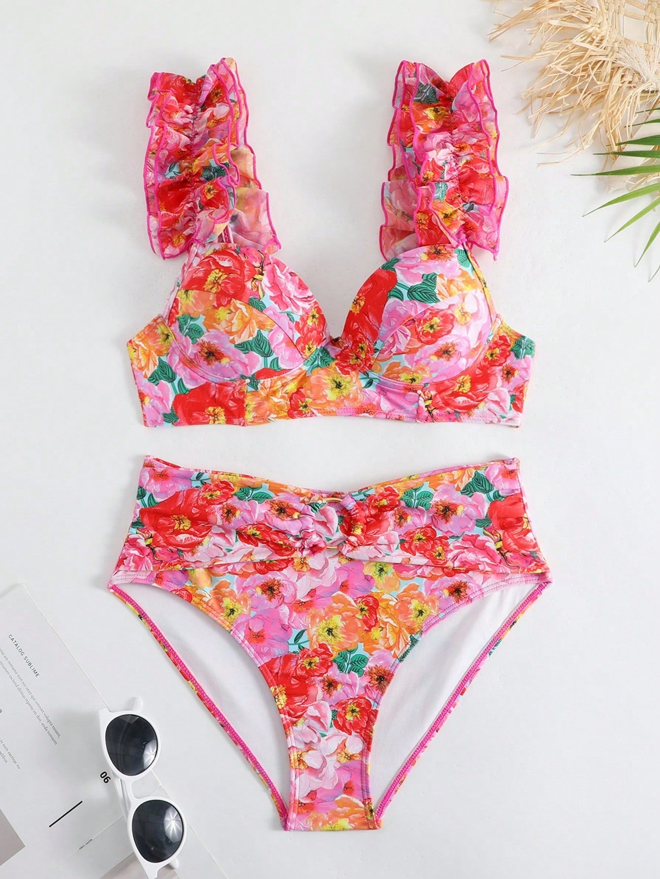 Bikinx Printed Splicing Swimsuit Set With Ruffle Hem And Underwire Bra Cups Including Mermaid Tail Skirt