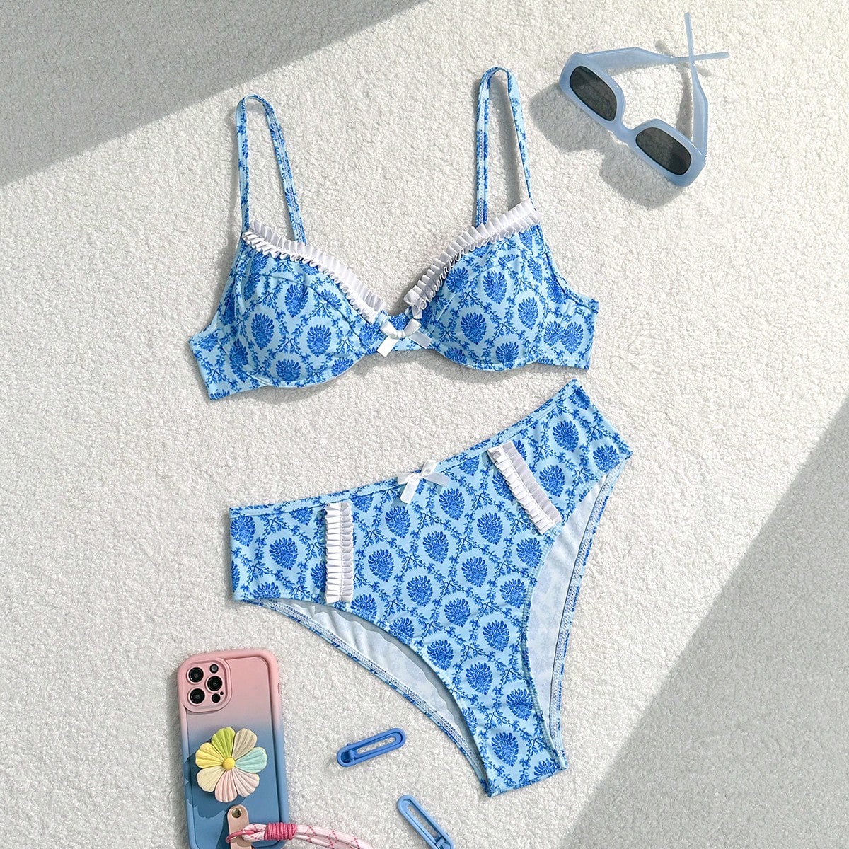 Bikinx Floral Printed Spliced Flounce Trim Women Bikini Set For Vacation Bella Mia