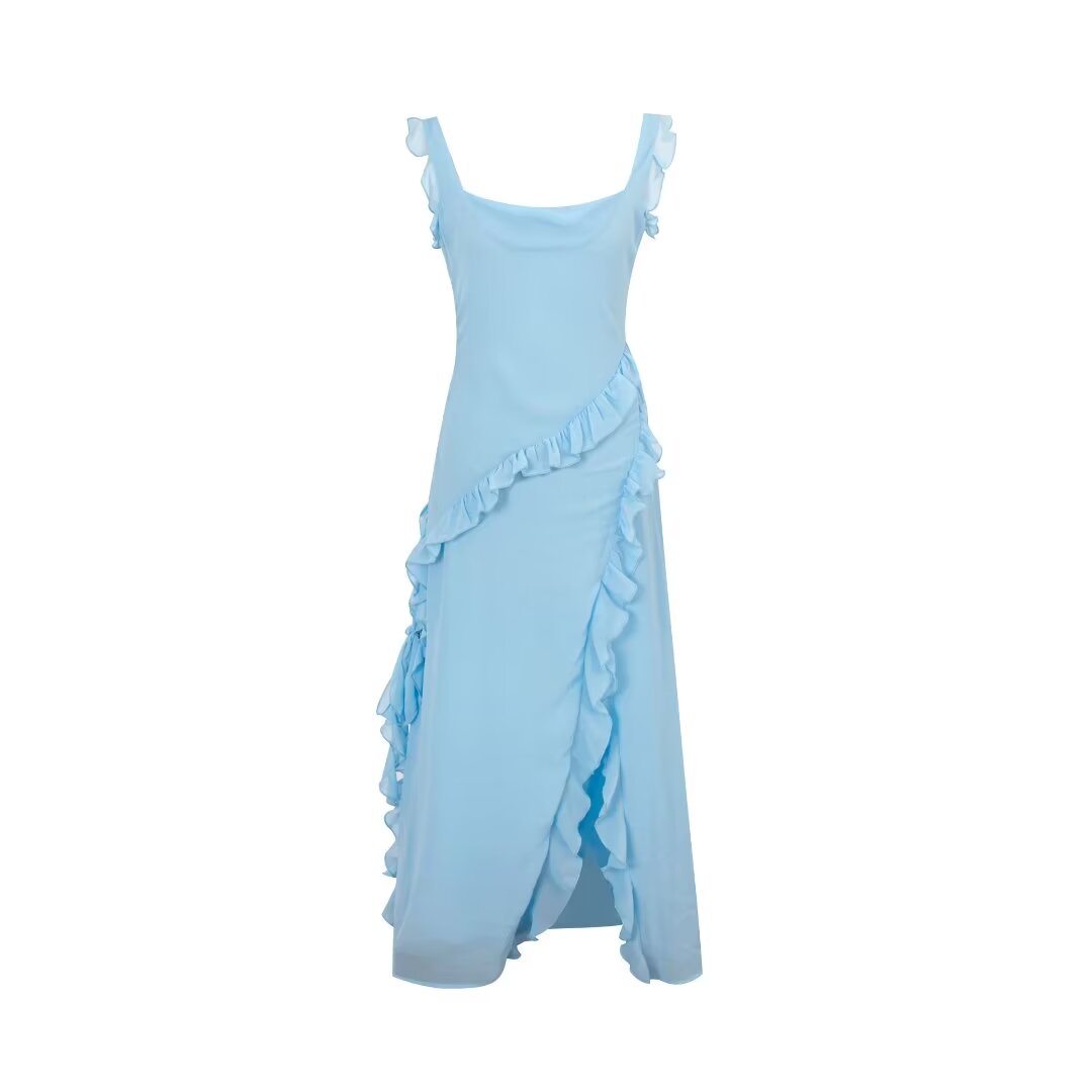 Women Clothing Summer Autumn Sexy Wooden Ear Stitching Split Dress Bella Mia