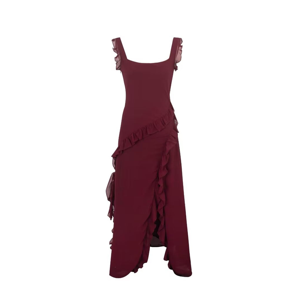 Women Clothing Summer Autumn Sexy Wooden Ear Stitching Split Dress Bella Mia