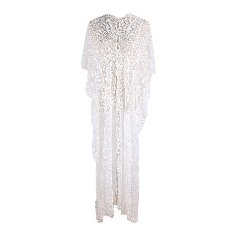 Mesh Embroidered Robe Loose Beach Dress Vacation Dress Beach Cover Up Sun Protection Clothing for Women Bella Mia