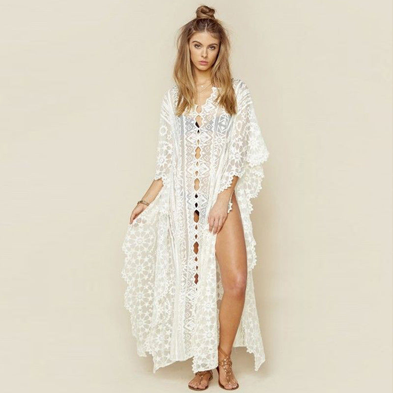 Mesh Embroidered Robe Loose Beach Dress Vacation Dress Beach Cover Up Sun Protection Clothing for Women Bella Mia