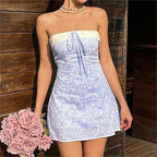 Women Clothing Summer Stitching Tied Wrapped Chest Sheath Sweet Floral Dress Bella Mia
