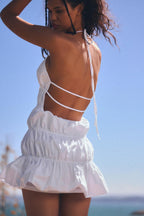 Women Clothing Summer Sexy Deep V Plunge Neck Backless Hanging Collar Dress Bella Mia