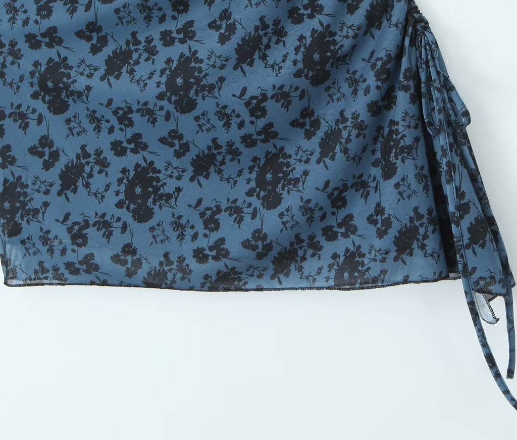 Women Pleated Sexy Mesh Floral Print Dress Bella Mia